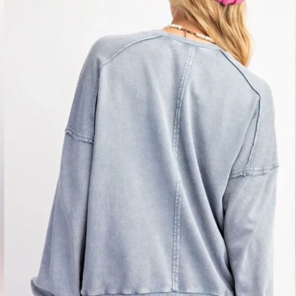 NEW EASEL Blue and White STAR PRINT WASHED TERRY KNIT PULLOVER Size LARGE - Picture 3 of 4